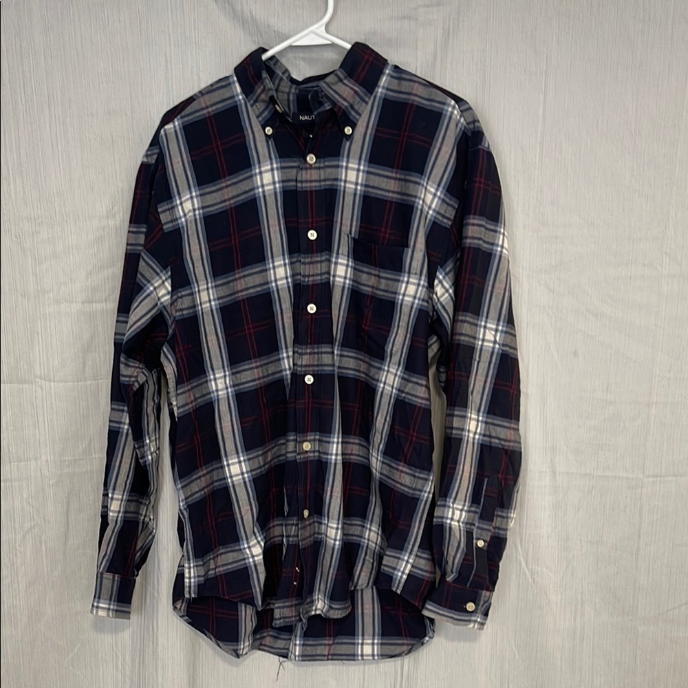 Nautica Blue and Red Casual Button Down Shirt